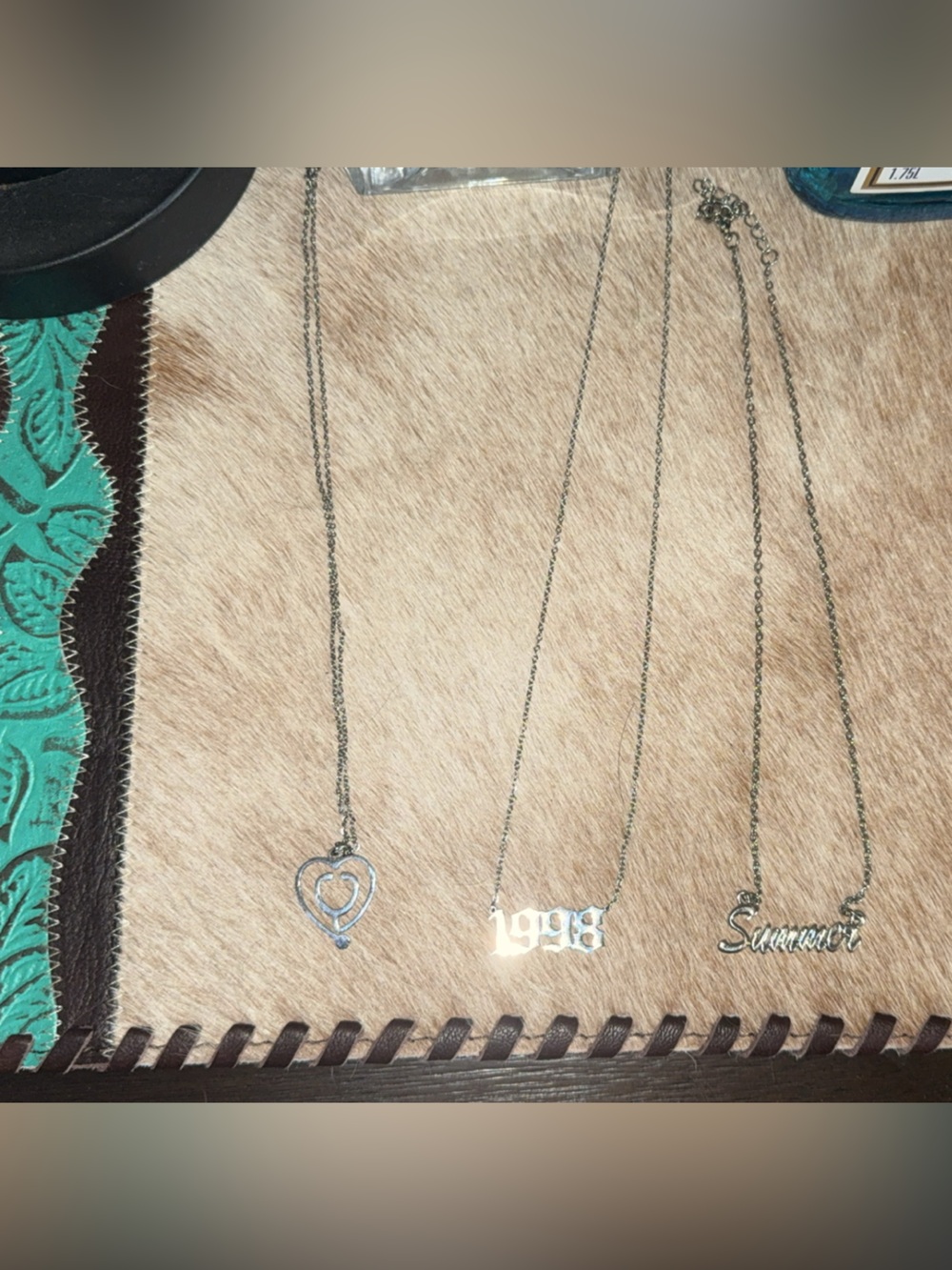 Silver Summer Nameplate, Heart Stethoscope Pendant, & 1998 Necklaces